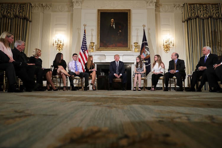 Donald Trump with Parkland, FL shooting survivors, their parents, and teachers.