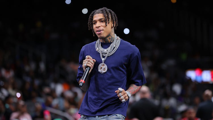 ATLANTA, GEORGIA - AUGUST 21: NLE Choppa performs during the BIG3 Championship between Trilogy and Power at State Farm Arena on August 21, 2022 in Atlanta, Georgia.