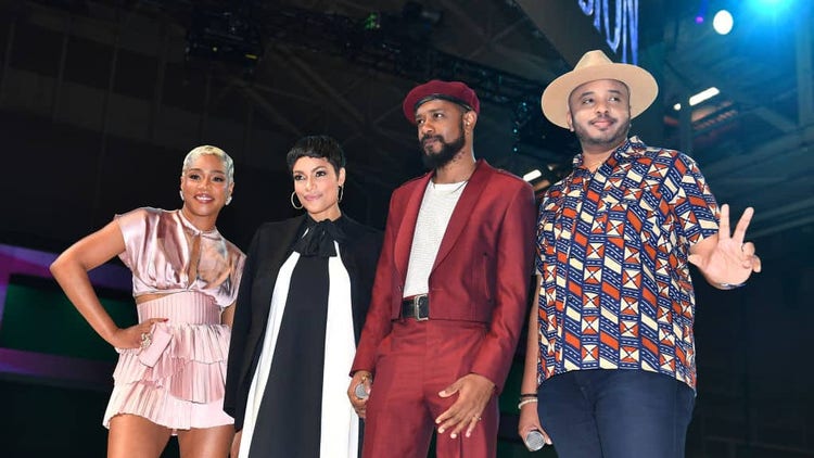 Tiffany Haddish, Rosario Dawson, LaKeith Stanfield and Justin Simien of Haunted Mansion