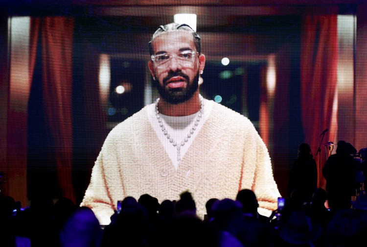 Drake appears via video during the Recording Academy Honors presented by The Black Music Collective during the 65th GRAMMY Awards on February 02, 2023 in Los Angeles, California