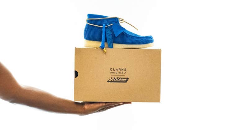 Clarks Originals x MAYDE WORLDWIDE Wallabee “Pacific Blue” packaging