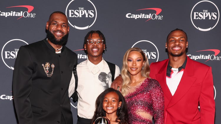 LeBron James, Bryce James, Zhuri James, Savannah James and Bronny James at The 2023 ESPYS held at Dolby Theatre on July 12, 2023 in Los Angeles, California