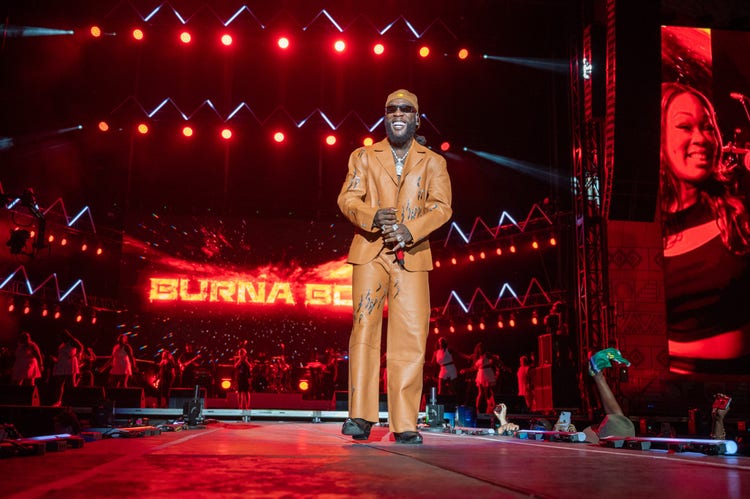 Burna Boy performs onstage during Day 1 of the Afro Nation Detroit Festival on August 19, 2023 in Detroit, Michigan.