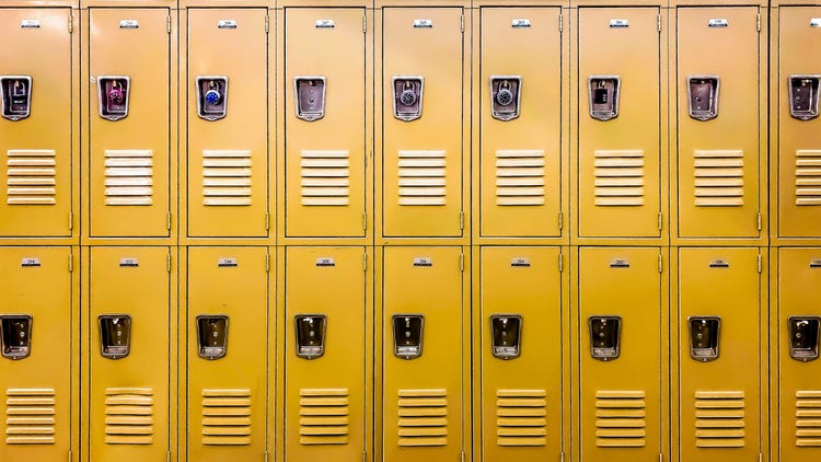 Row of traditional metal school lockers