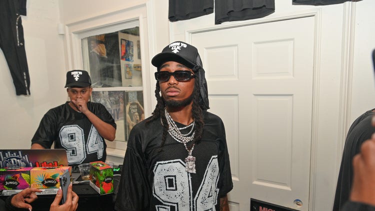 Rapper Quavo attends Rocket Power Album Pop Up Shop at Good Times Atlanta on August 15, 2023 in Atlanta, Georgia.